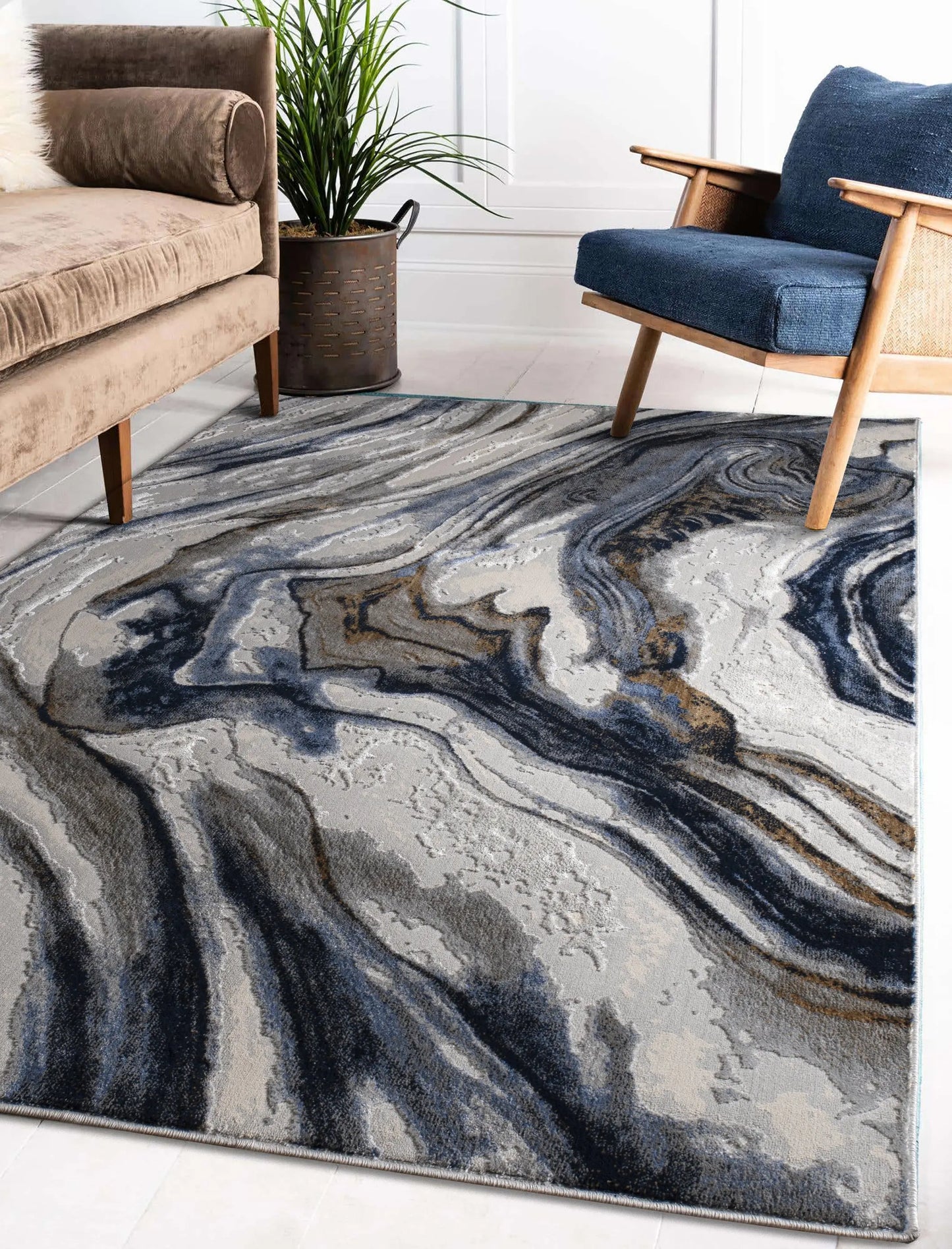 Blue Abstract Earth Living Room Bedroom Area Rug LaDole Rugs