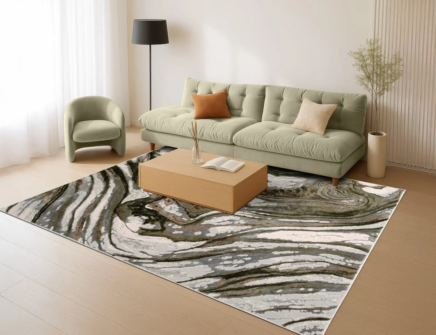 Green Ivory Earth Abstract Living Room Bedroom Area Rug LaDole Rugs