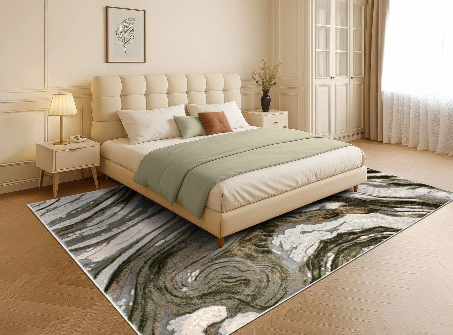 Green Ivory Earth Abstract Living Room Bedroom Area Rug LaDole Rugs