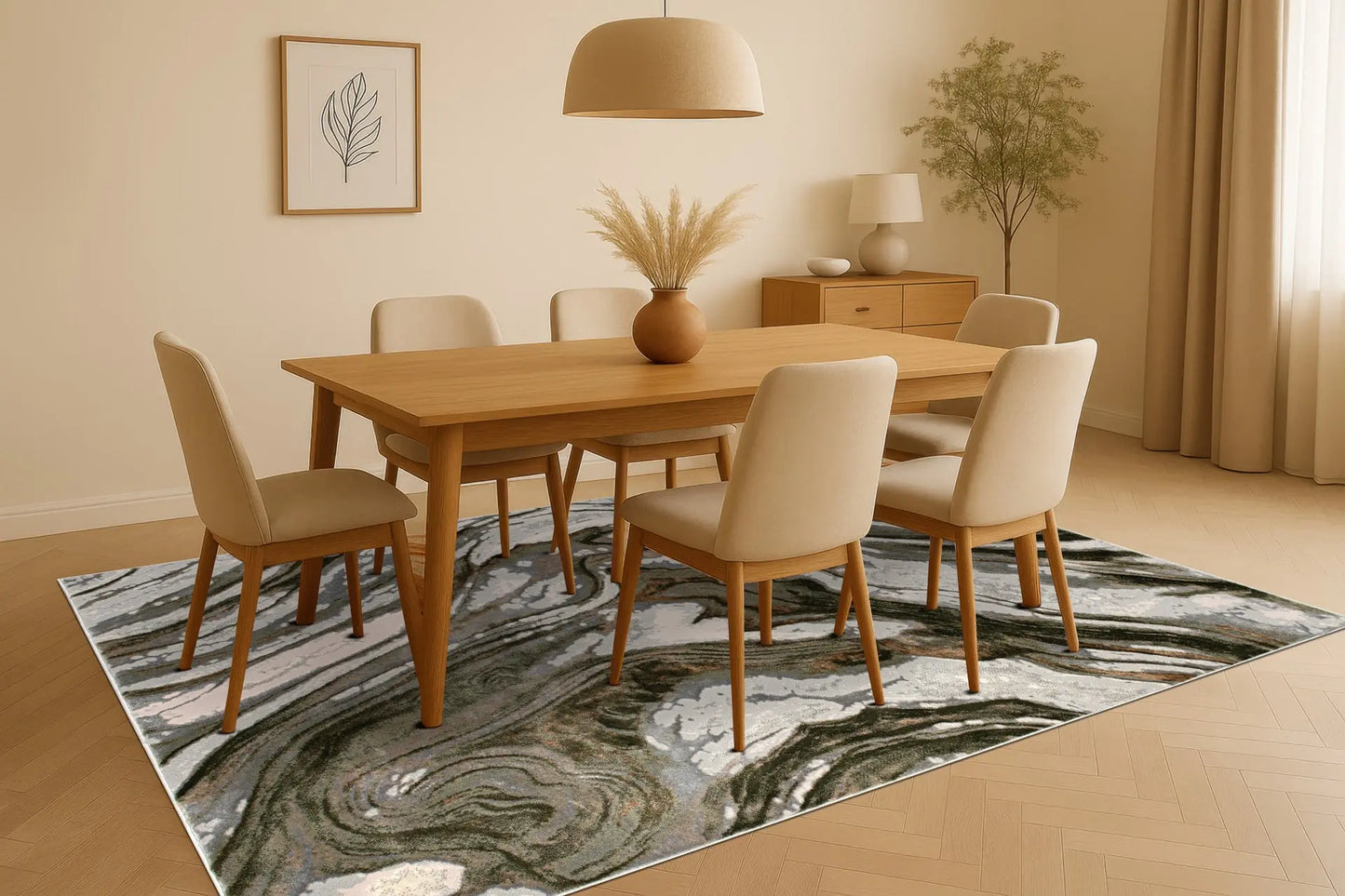 Green Ivory Earth Abstract Living Room Bedroom Area Rug LaDole Rugs