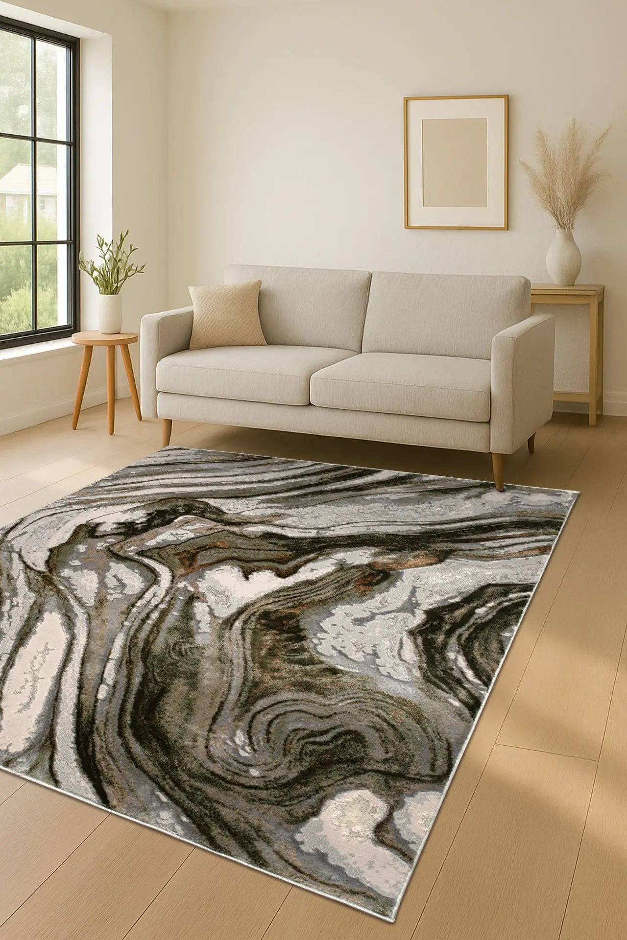 Green Ivory Earth Abstract Living Room Bedroom Area Rug LaDole Rugs