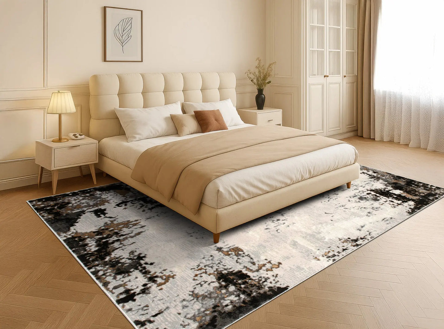 Anthracite Grey Beige Ivory Abstract Modern Living Room Bedroom Area Rug LaDole Rugs