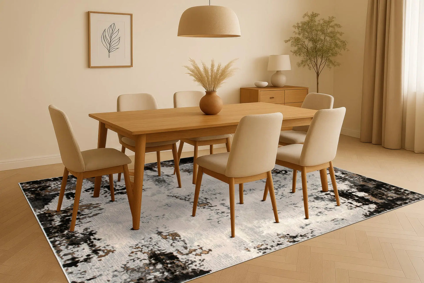 Anthracite Grey Beige Ivory Abstract Modern Living Room Bedroom Area Rug LaDole Rugs