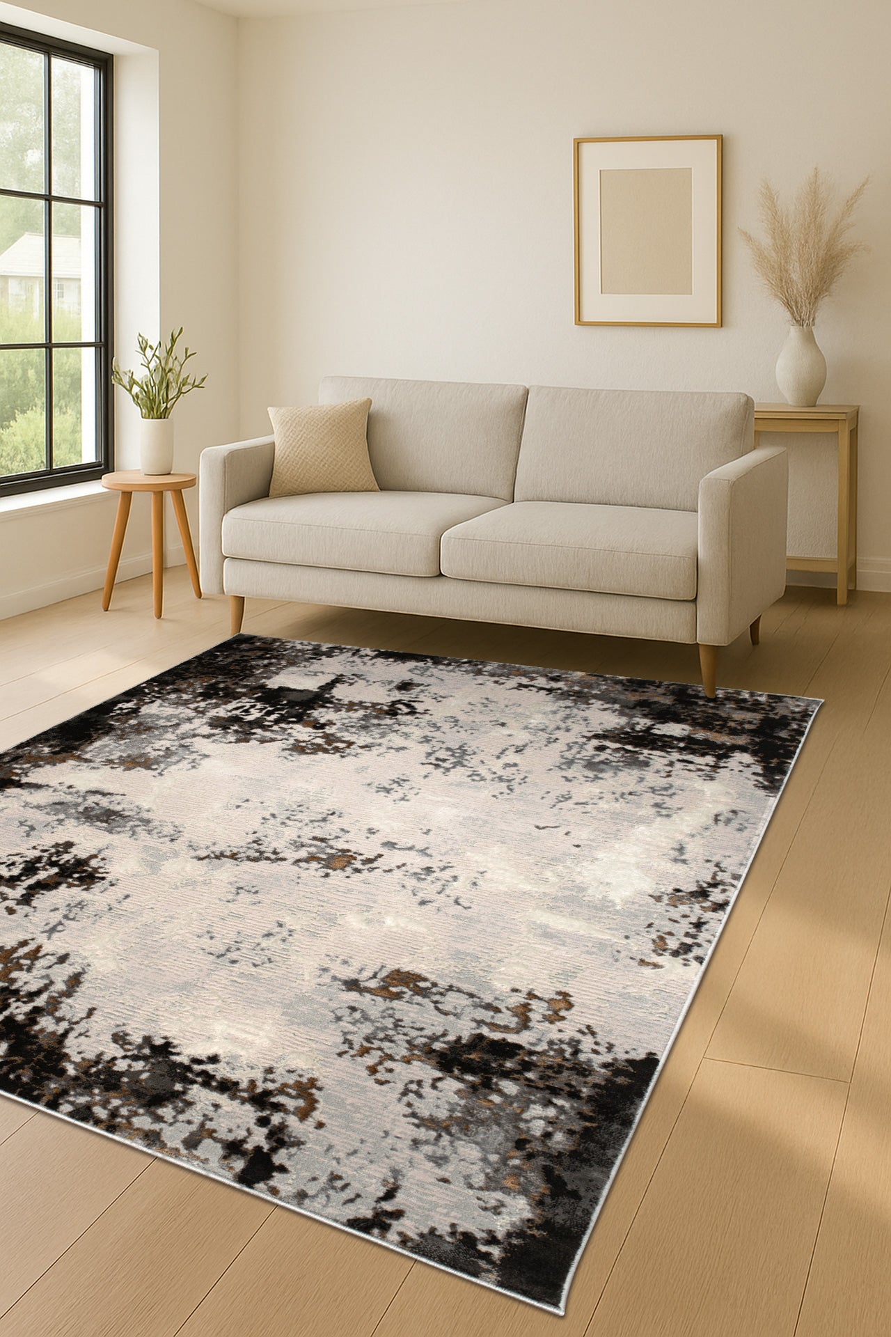 Anthracite Grey Beige Ivory Abstract Modern Living Room Bedroom Area Rug
