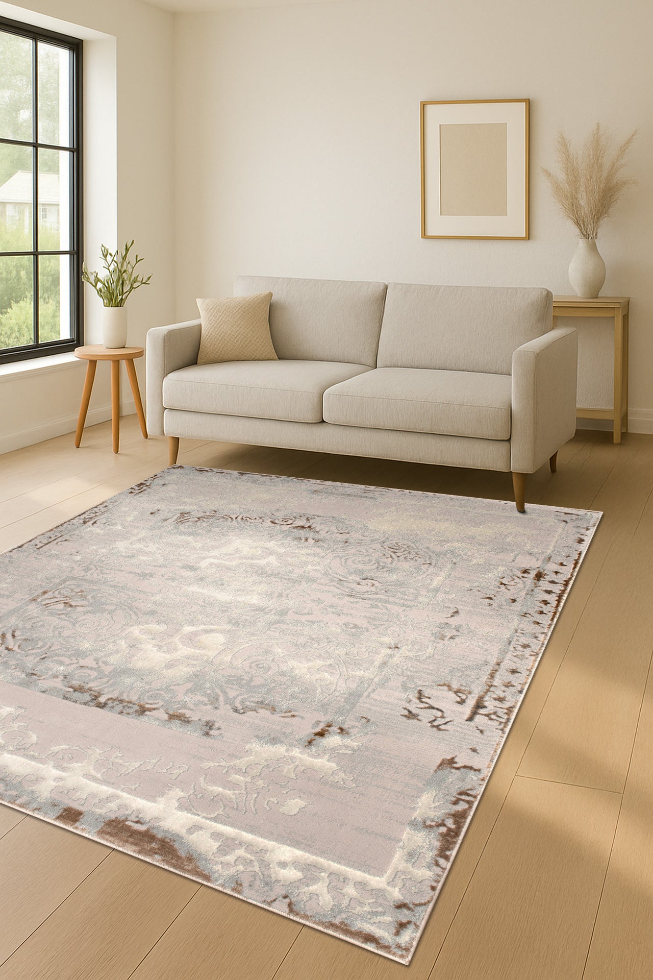 Beige Ivory Traditional Bordered Living Room Bedroom Area Rug
