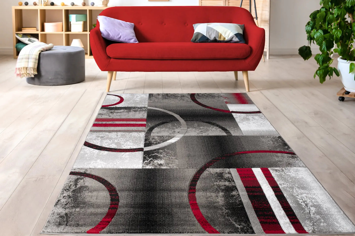 Adonis Currant Red Grey Area Rug