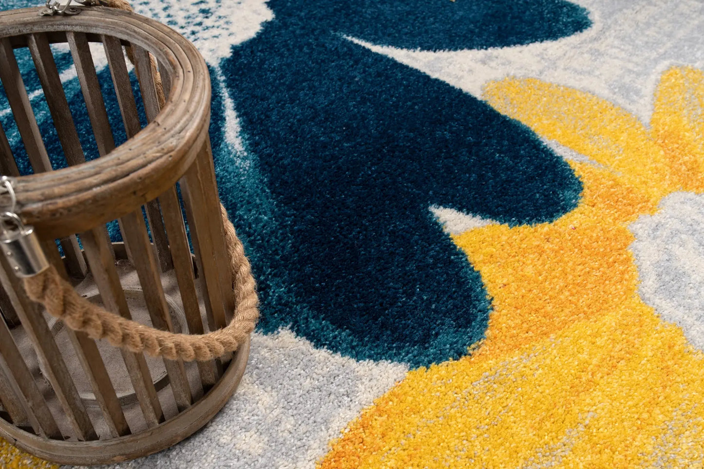 Teal Yellow Flower Area Rug