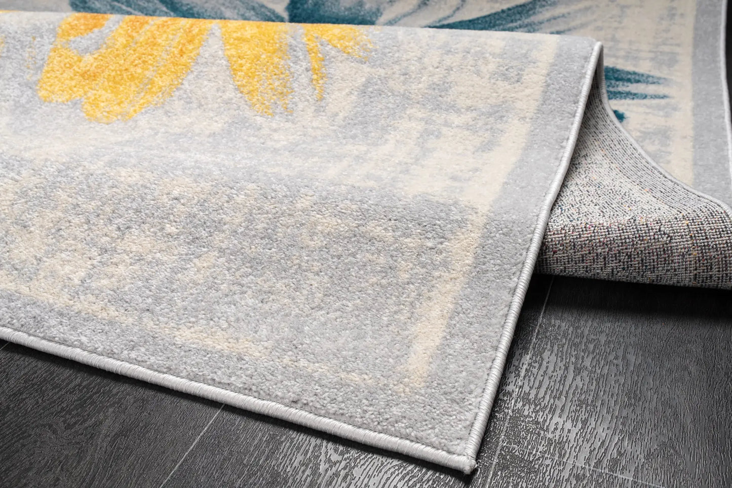 Teal Yellow Flower Area Rug