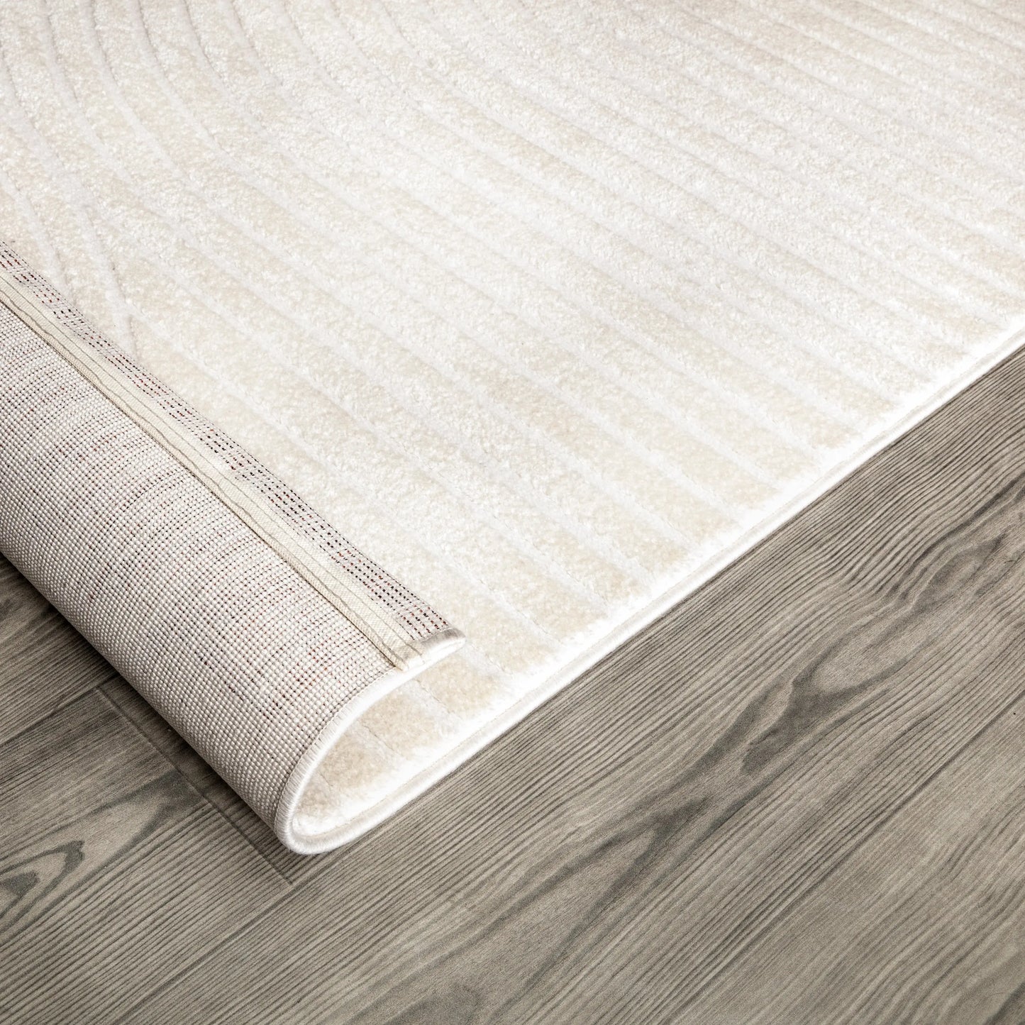 Beige Cream Textured Waves Contemporary Living Room Bedroom Area Rug LaDole Rugs