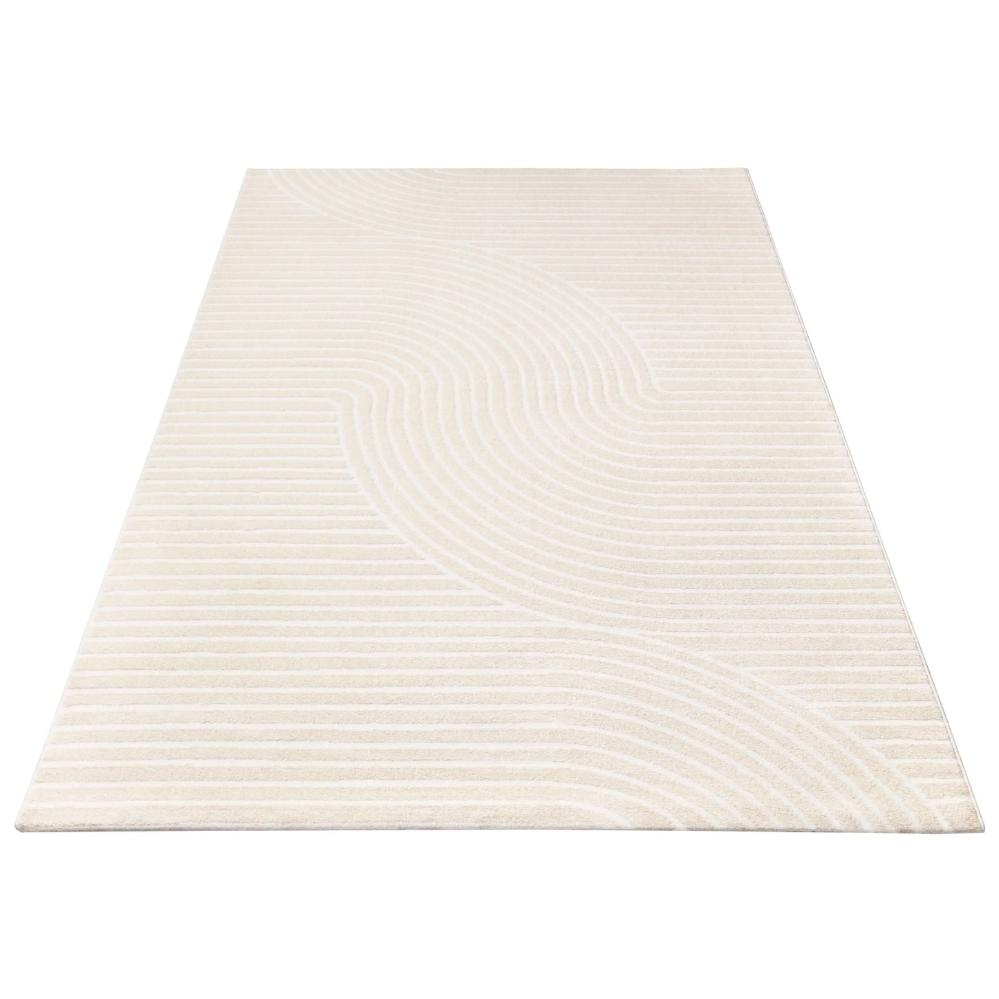 Beige Cream Textured Waves Contemporary Living Room Bedroom Area Rug LaDole Rugs