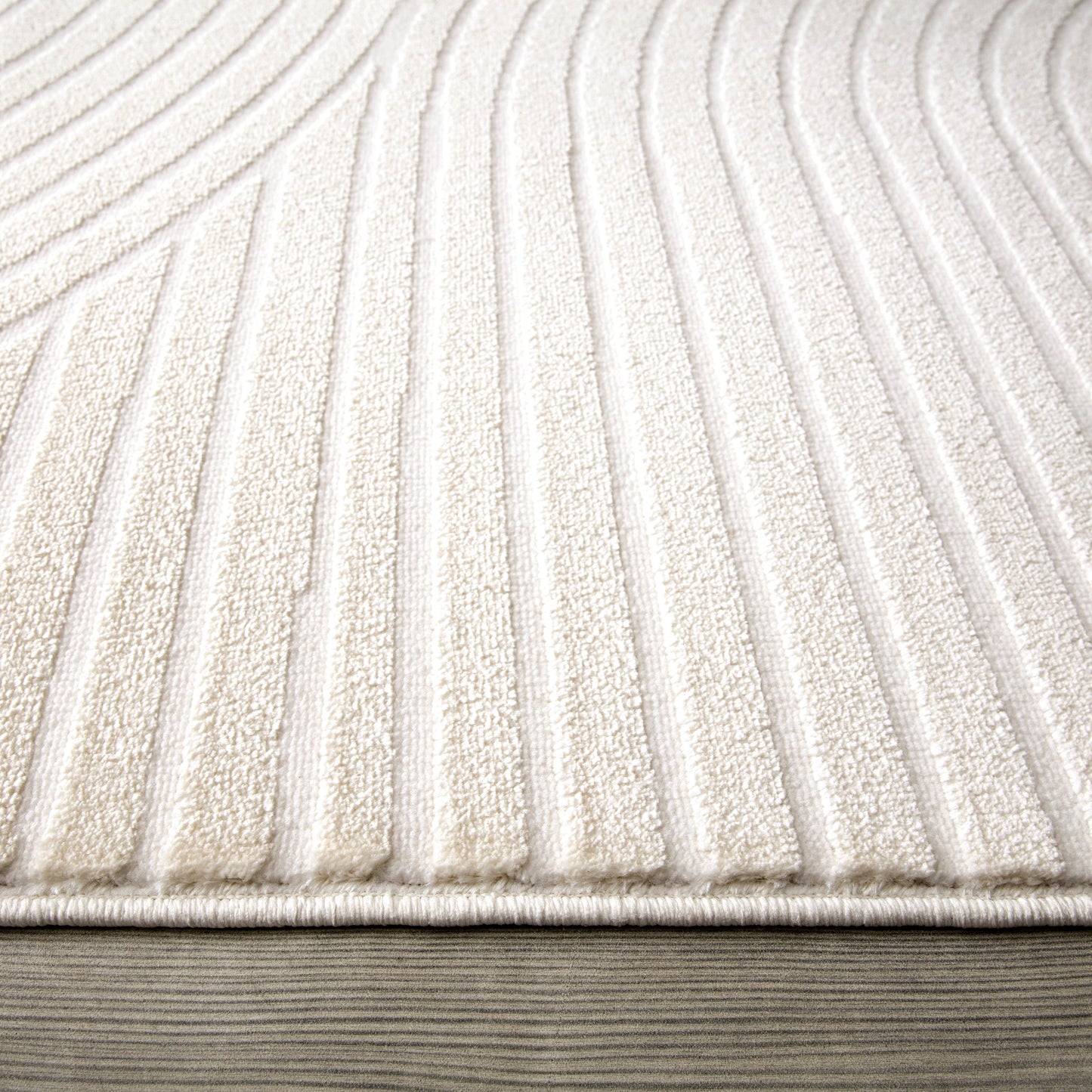 Beige Cream Textured Waves Contemporary Living Room Bedroom Area Rug LaDole Rugs