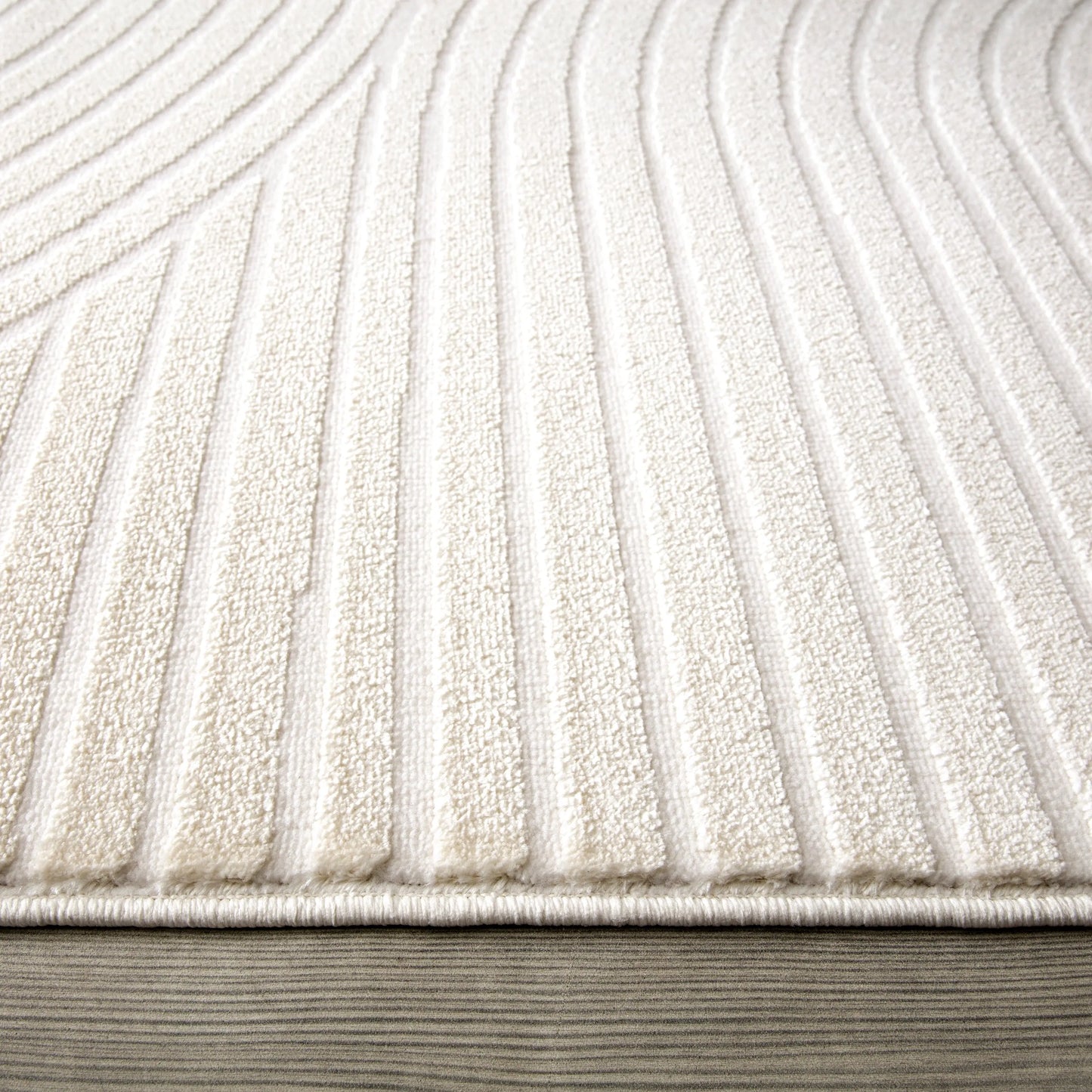 Beige Cream Textured Waves Contemporary Living Room Bedroom Area Rug LaDole Rugs