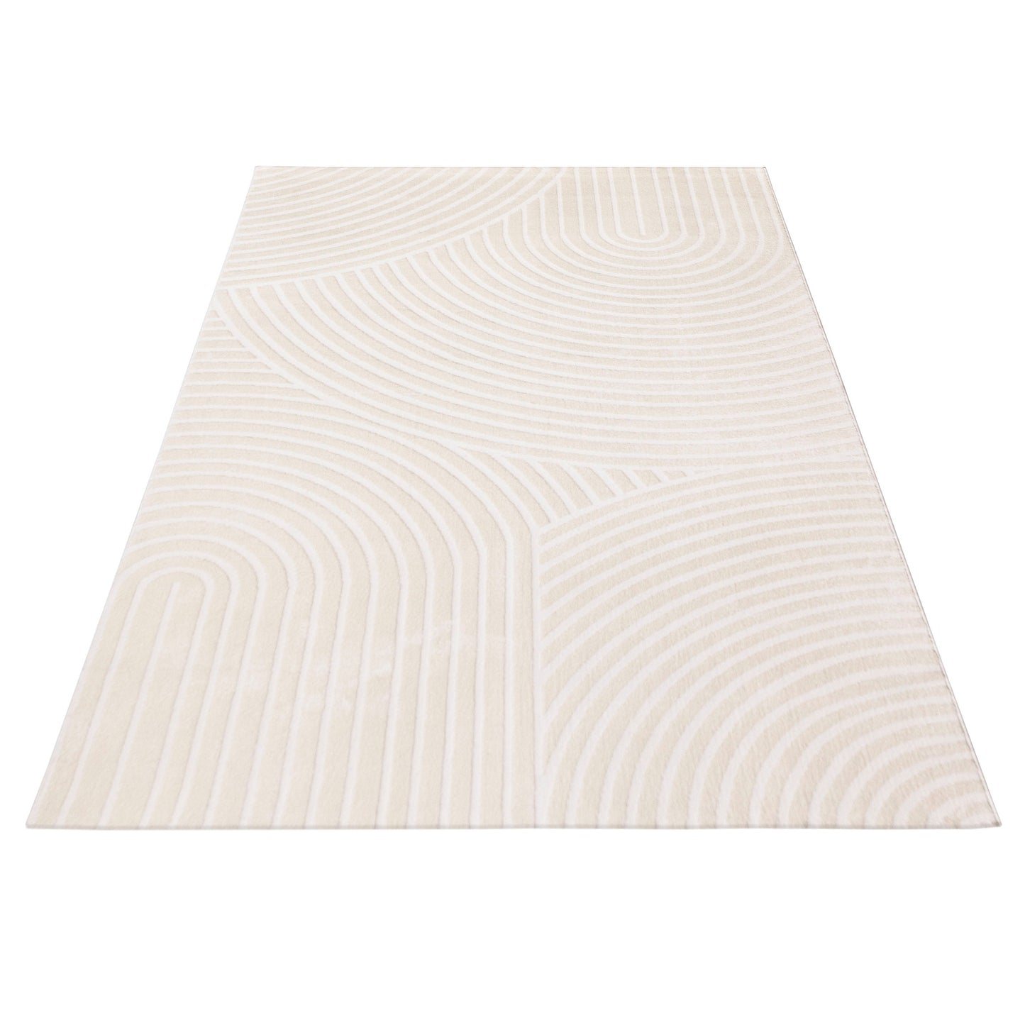 Beige Cream Textured 3D Contemporary Living Room Bedroom Area Rug LaDole Rugs