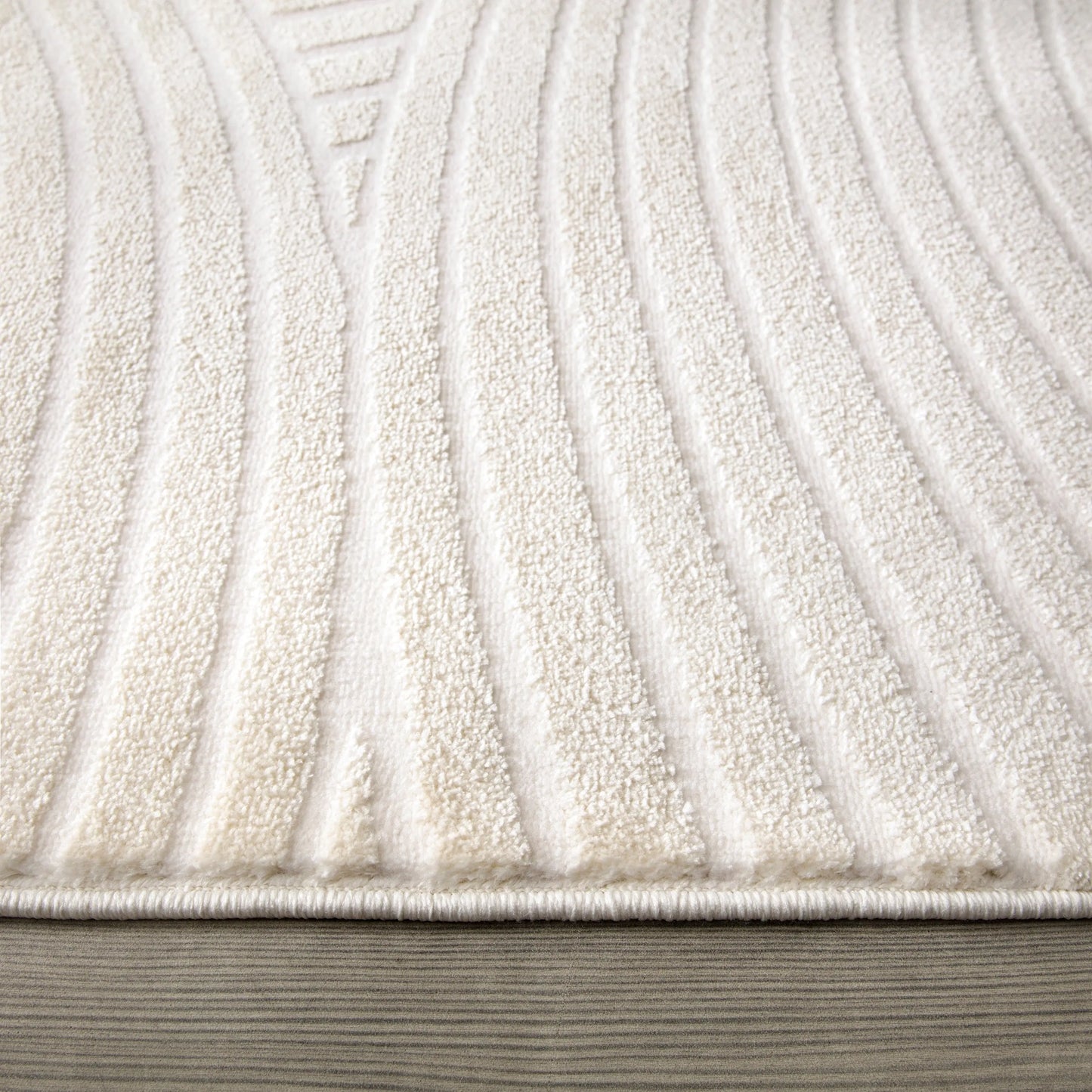 Beige Cream Textured 3D Contemporary Living Room Bedroom Area Rug LaDole Rugs