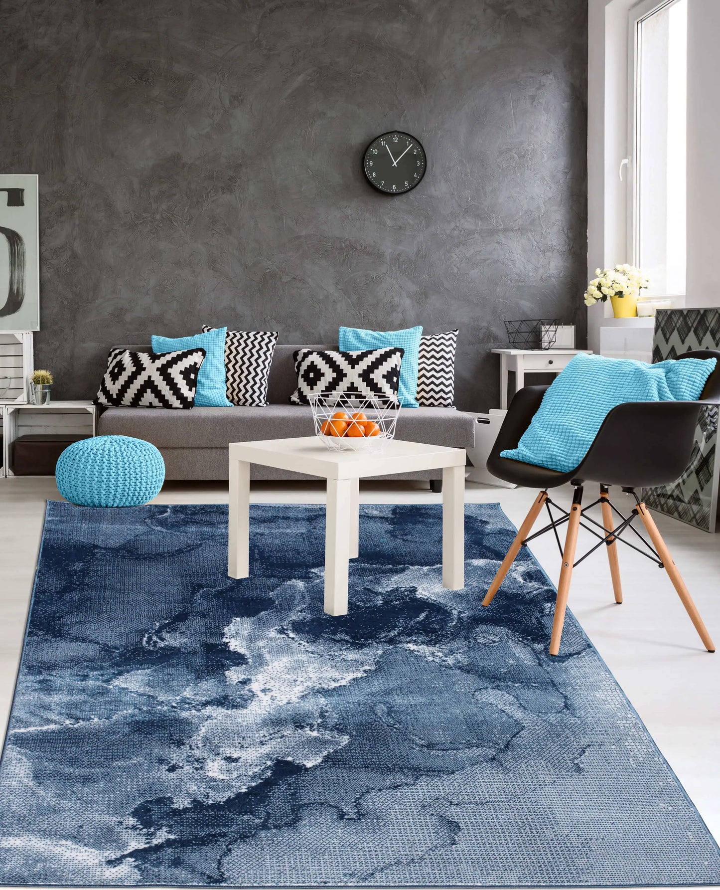 Azra Blue Abstract Contemporary Marble Minimal Design Area Rug La Dole Rugs