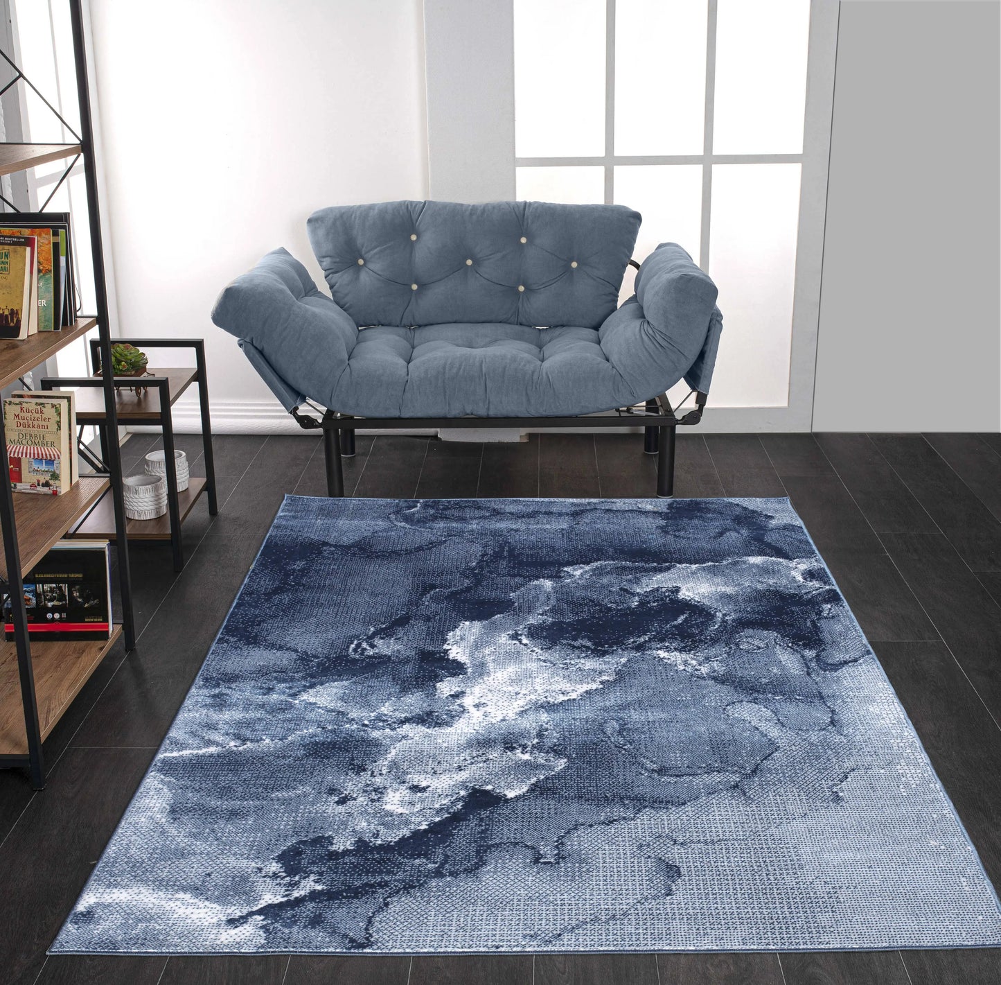 Azra Blue Abstract Contemporary Marble Minimal Design Area Rug La Dole Rugs