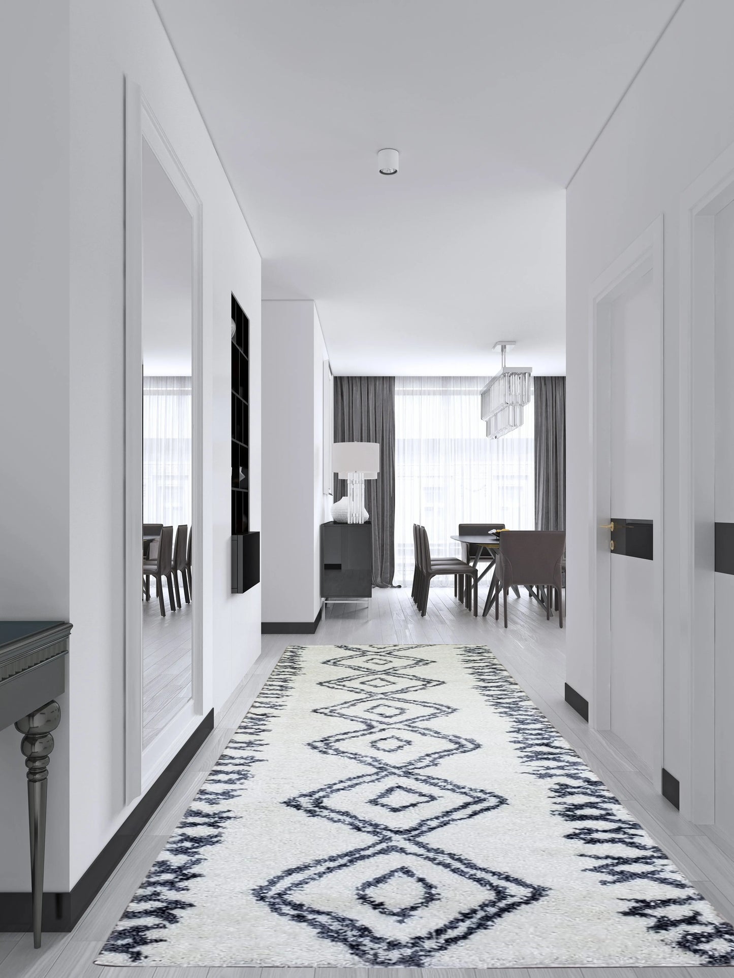 Casablanca Shaggy White Dark Blue Area Rug - Ladolerugsca
