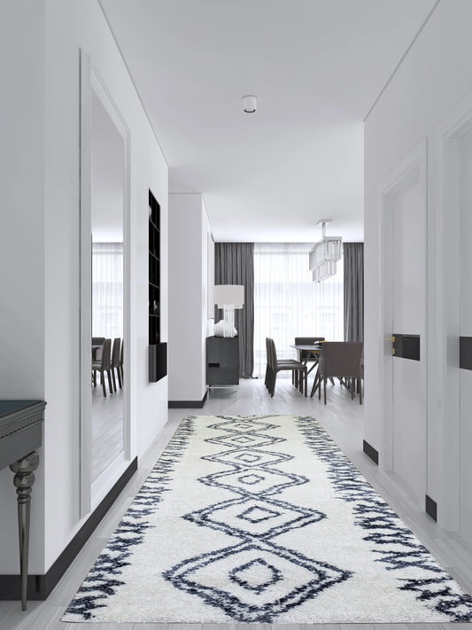 Casablanca Shaggy White Dark Blue Area Rug - Ladolerugsca