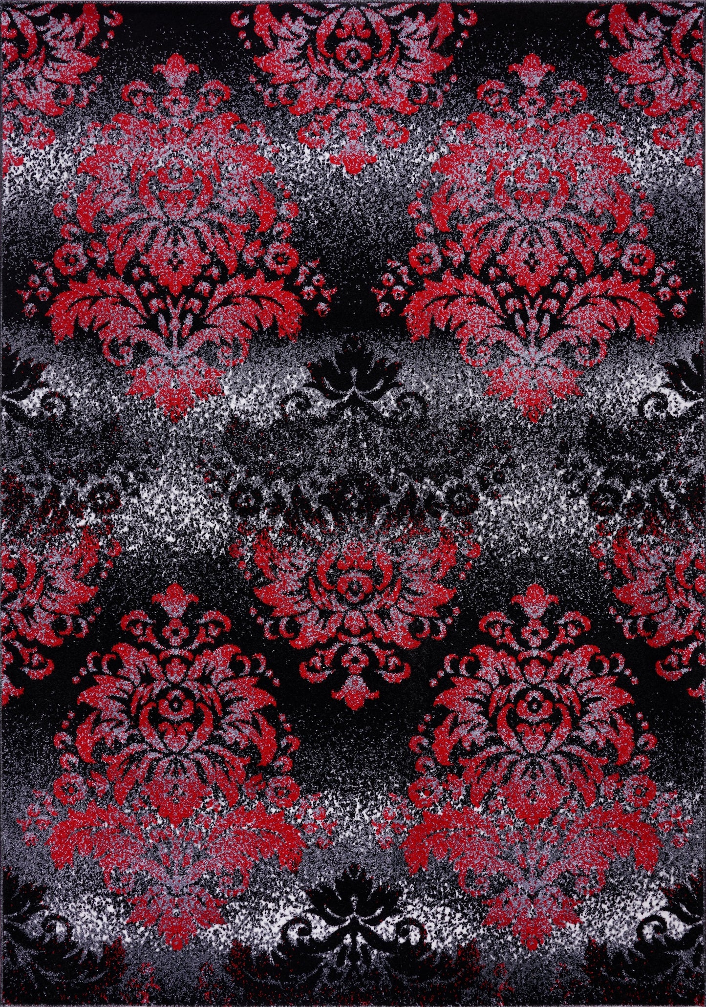 Milan Red Black Damask Area Rug - Ladolerugsca