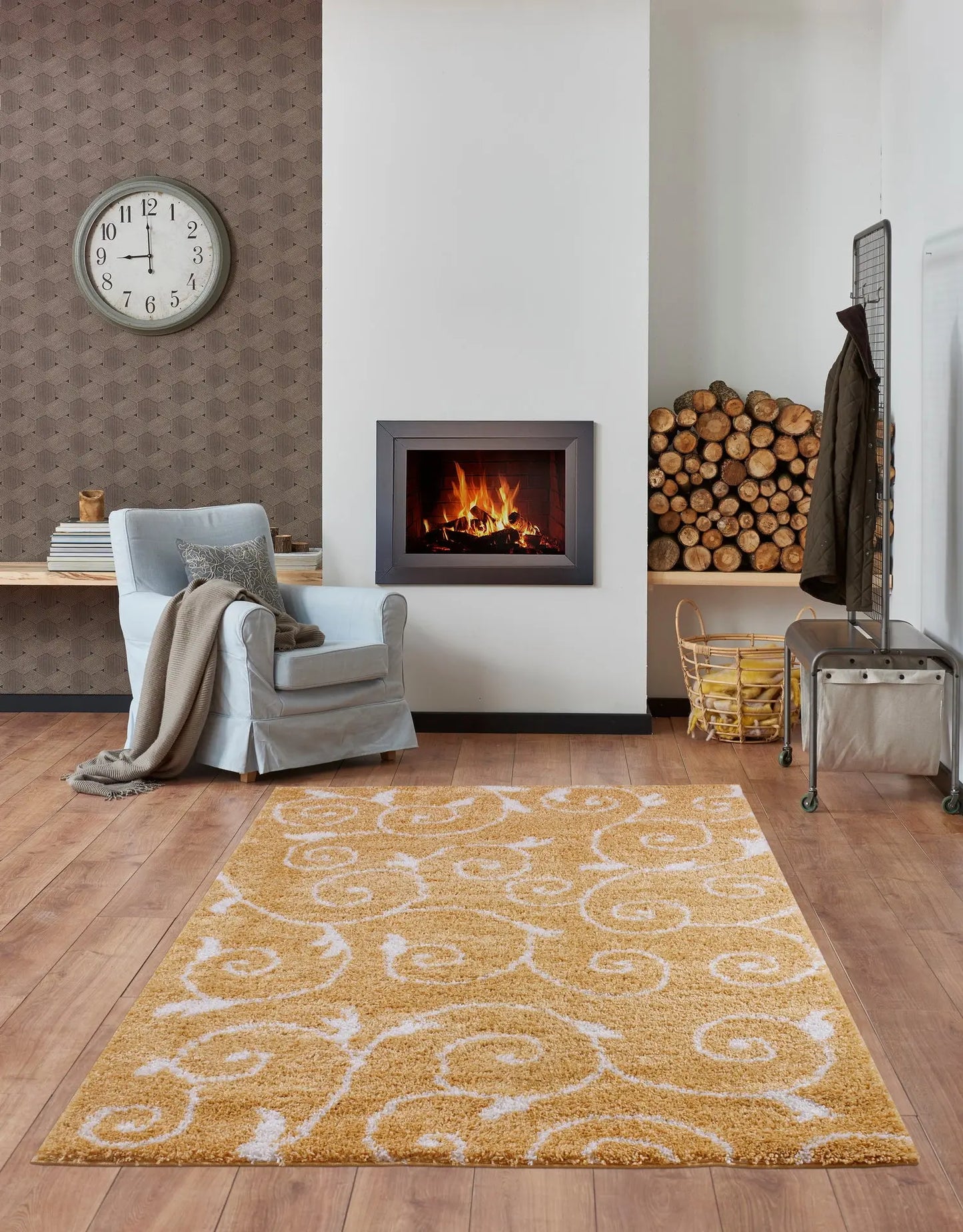 ladole rugs shaggy rabat abstract pattern sustainable spirals style indoor small mat doormat rug in dark yellow white 110 x 211 57cm x 90cm 2x5, 3x5 Runner Rug, Entry Way, Entrance, Balcony, Bedside, Home Office, Table Top
