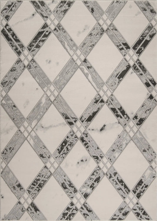 Barrington Ivory Grey Checks Pattern Area Rug - Ladolerugsca