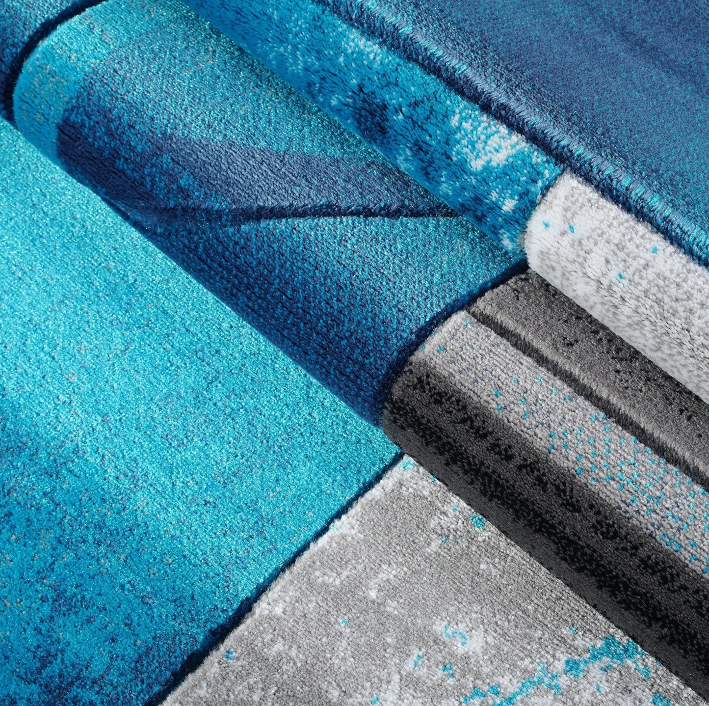 ladole rugs adonis collection geometric turquoise black and grey polypropylene area rug 5x7, 5x8 ft Contemporary, Living Room Carpet, Bedroom, Home Office