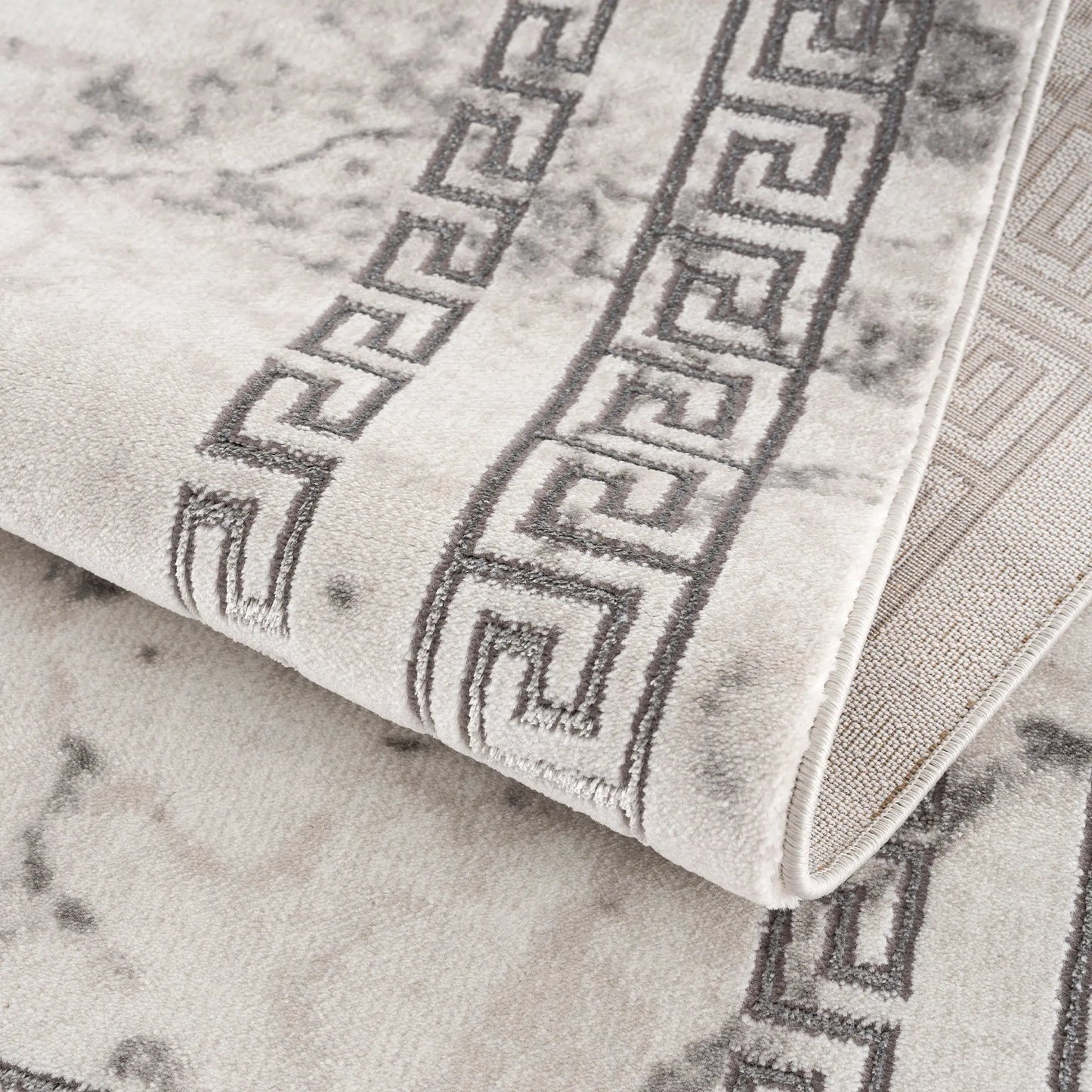 light dark grey beige modern meander greek pattern bordered area rug 5x7, 5x8 ft Contemporary, Living Room Carpet, Bedroom, Home Office