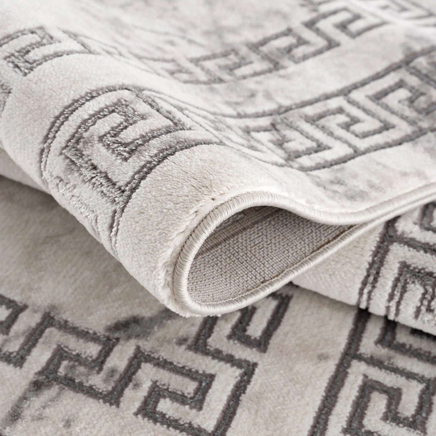 light dark grey beige modern meander greek pattern bordered area rug 6x8, 6x9 ft Living Room, Bedroom, Dining Area, Kitchen Carpet