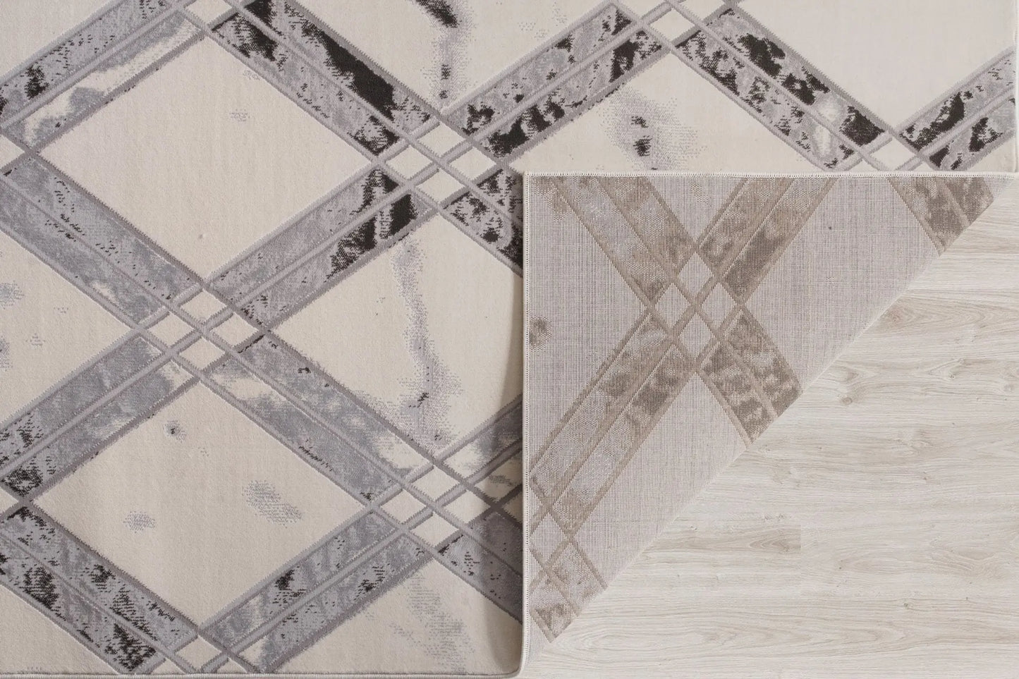 Barrington Ivory Grey Checks Pattern Area Rug - Ladolerugsca