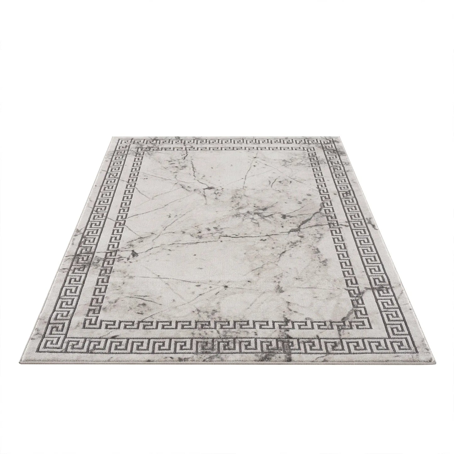 light dark grey beige modern meander greek pattern bordered area rug 8x10, 8x11 ft Large Living Room Carpet, Bedroom, Kitchen