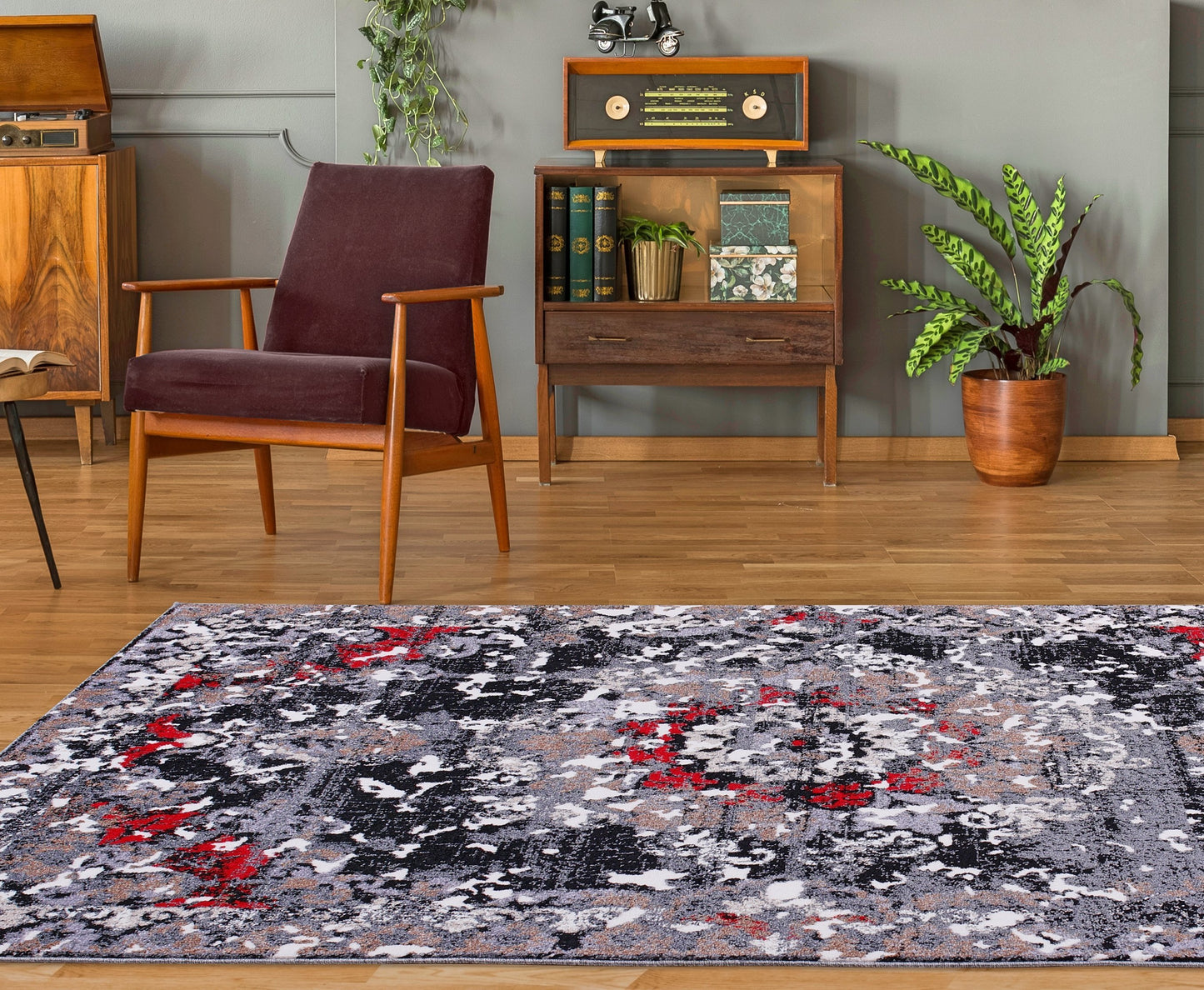 Grayton Traditional Gray Red Area Rug - Ladolerugsca