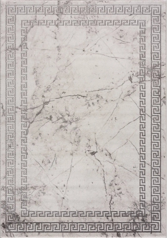 light dark grey beige modern meander greek pattern bordered area rug 2x5, 3x5 Runner Rug, Entry Way, Entrance, Balcony, Bedside, Home Office, Table Top
