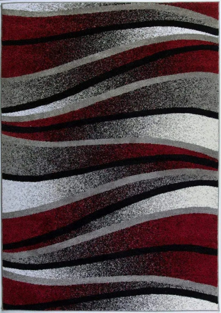 Ivory Red Gray Waves Area Rug - Ladolerugsca