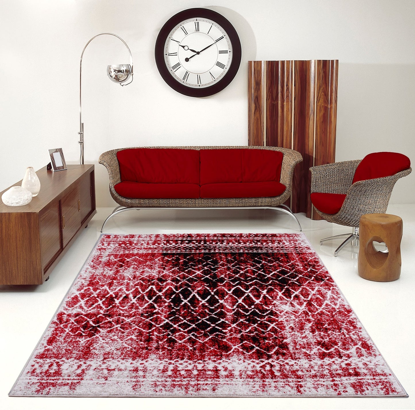 Verona Red Black Diamond Pattern Area Rug - Ladolerugsca