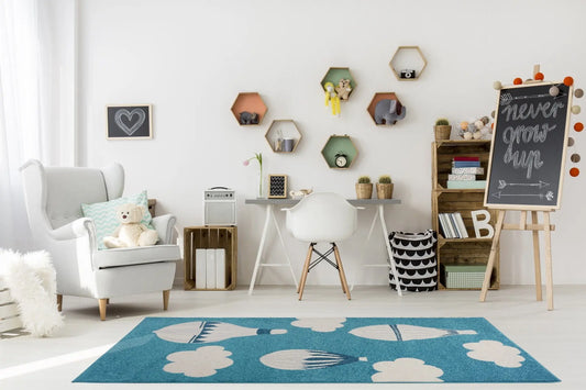 Parachute White Turquoise Kids Area Rug - Ladolerugsca