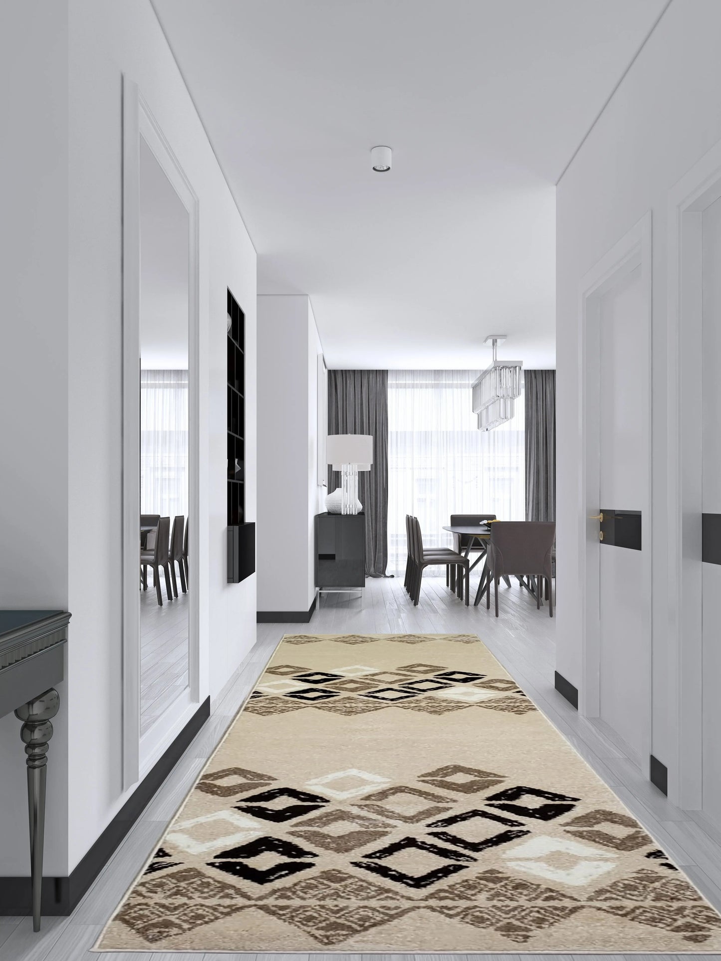 caramel geometric pattern area rug 2x5, 3x5 Runner Rug, Entry Way, Entrance, Balcony, Bedside, Home Office, Table Top