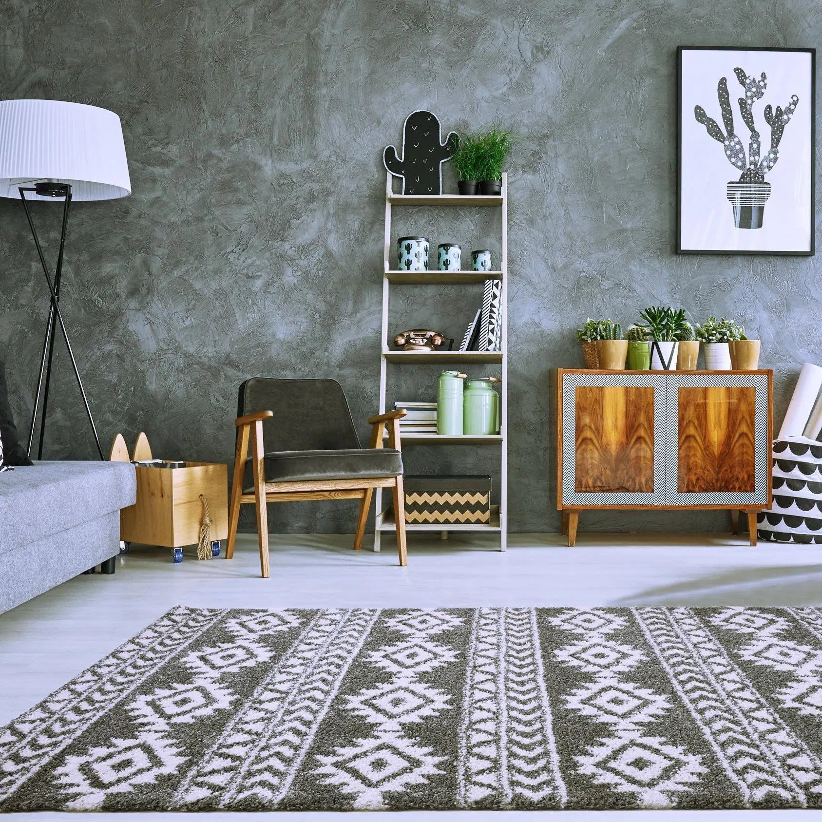 American Native Ivory Shaggy Area Rug - Ladolerugsca