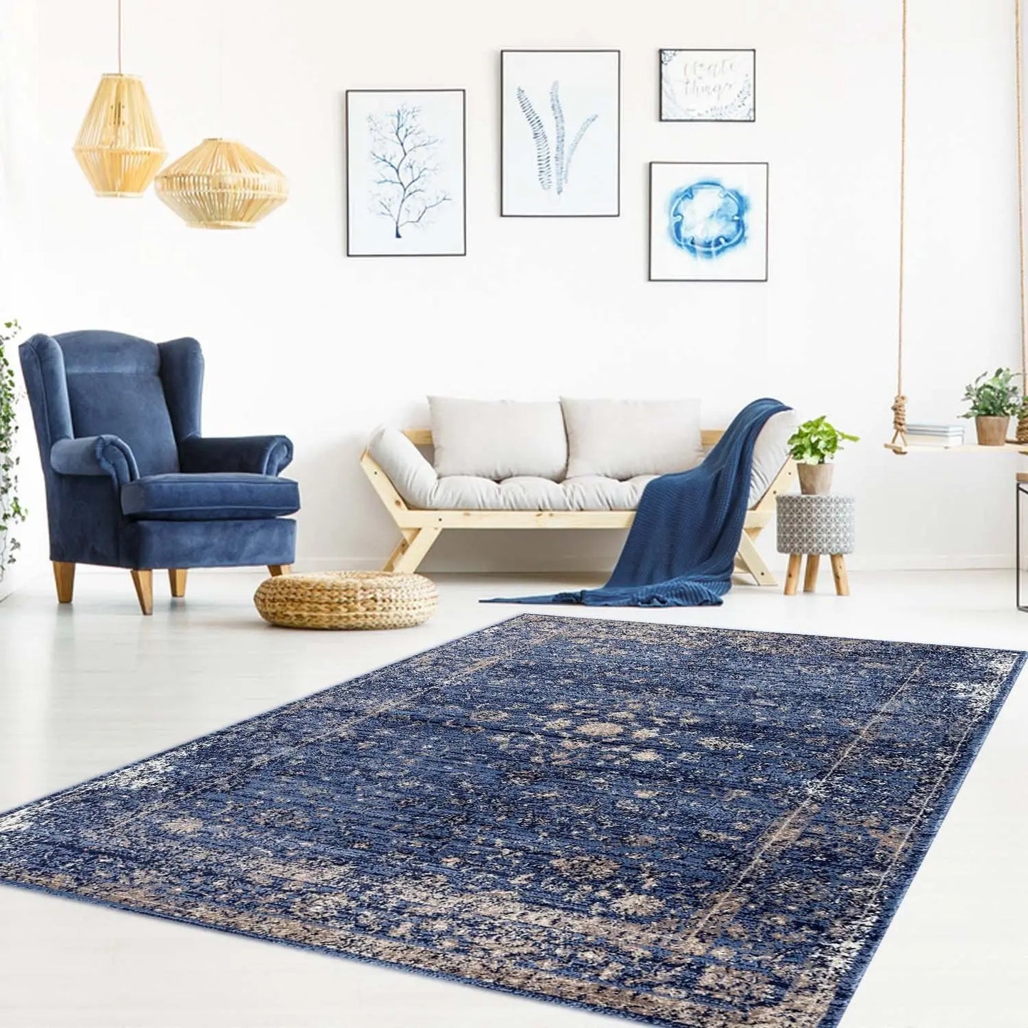 Garnier Blue Beige Vintage Area Rug - Ladolerugsca