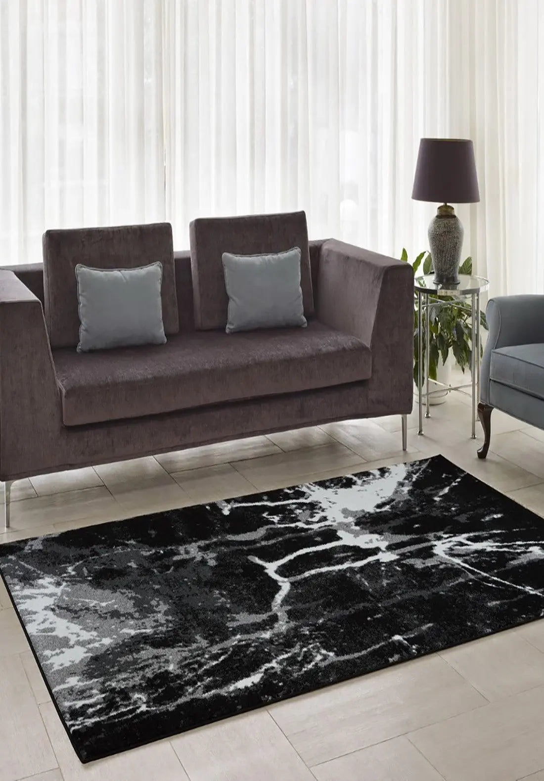 black white abstract area rug 2x5, 3x5 Runner Rug, Entry Way, Entrance, Balcony, Bedside, Home Office, Table Top