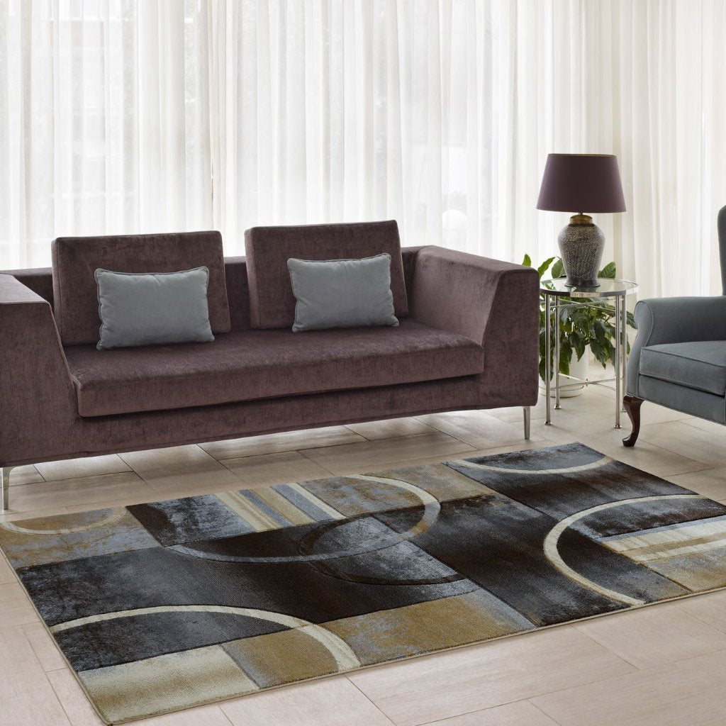 Adonis Black Grey Geometric Area Rug - 