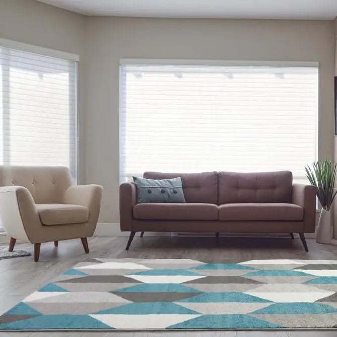 Turquoise Gray Honeycomb Area Rug -