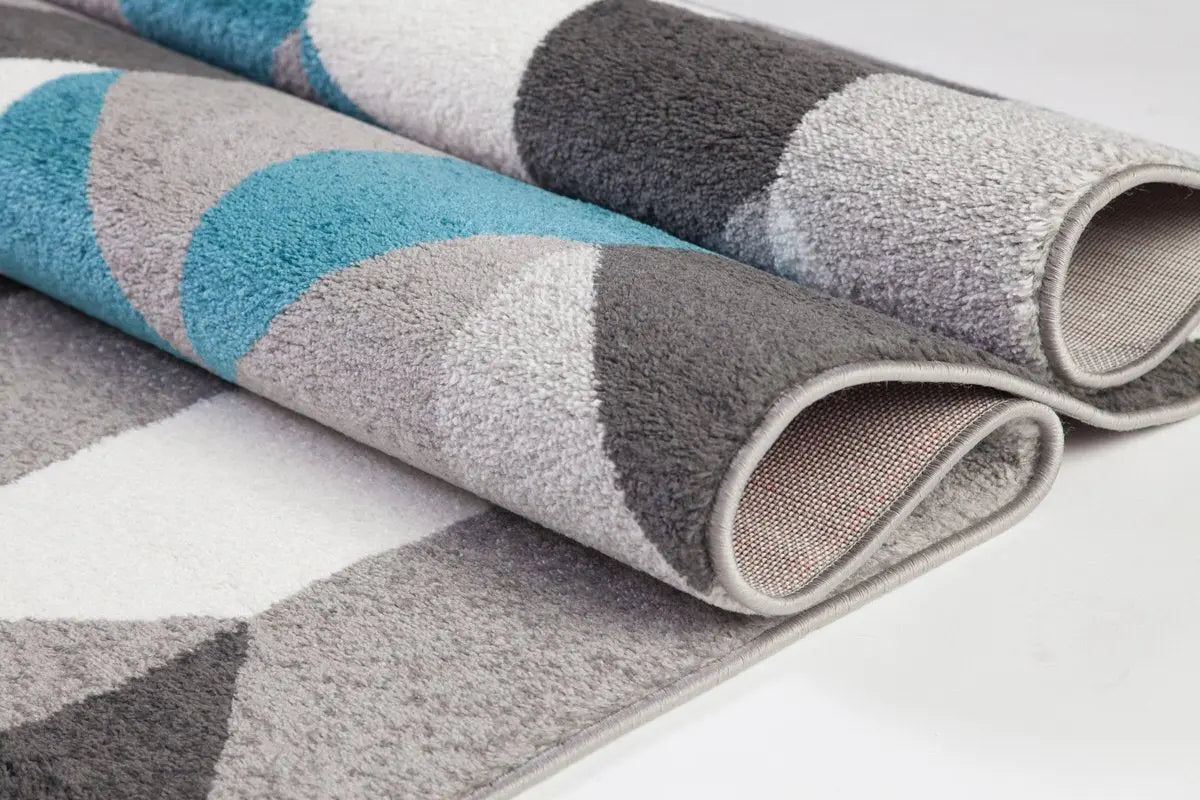 Turquoise Gray Honeycomb Area Rug -
