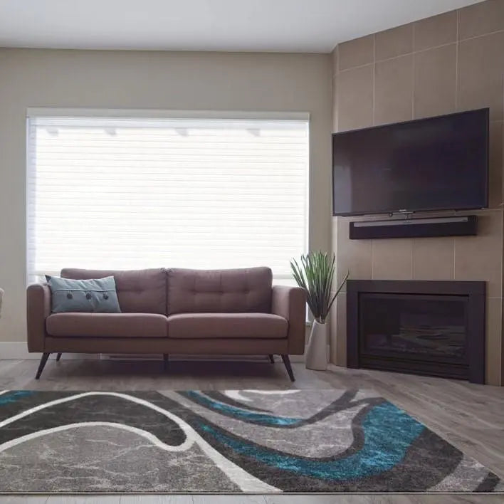 Ivory Dark Gray Spirals Area Rug Turquoise -