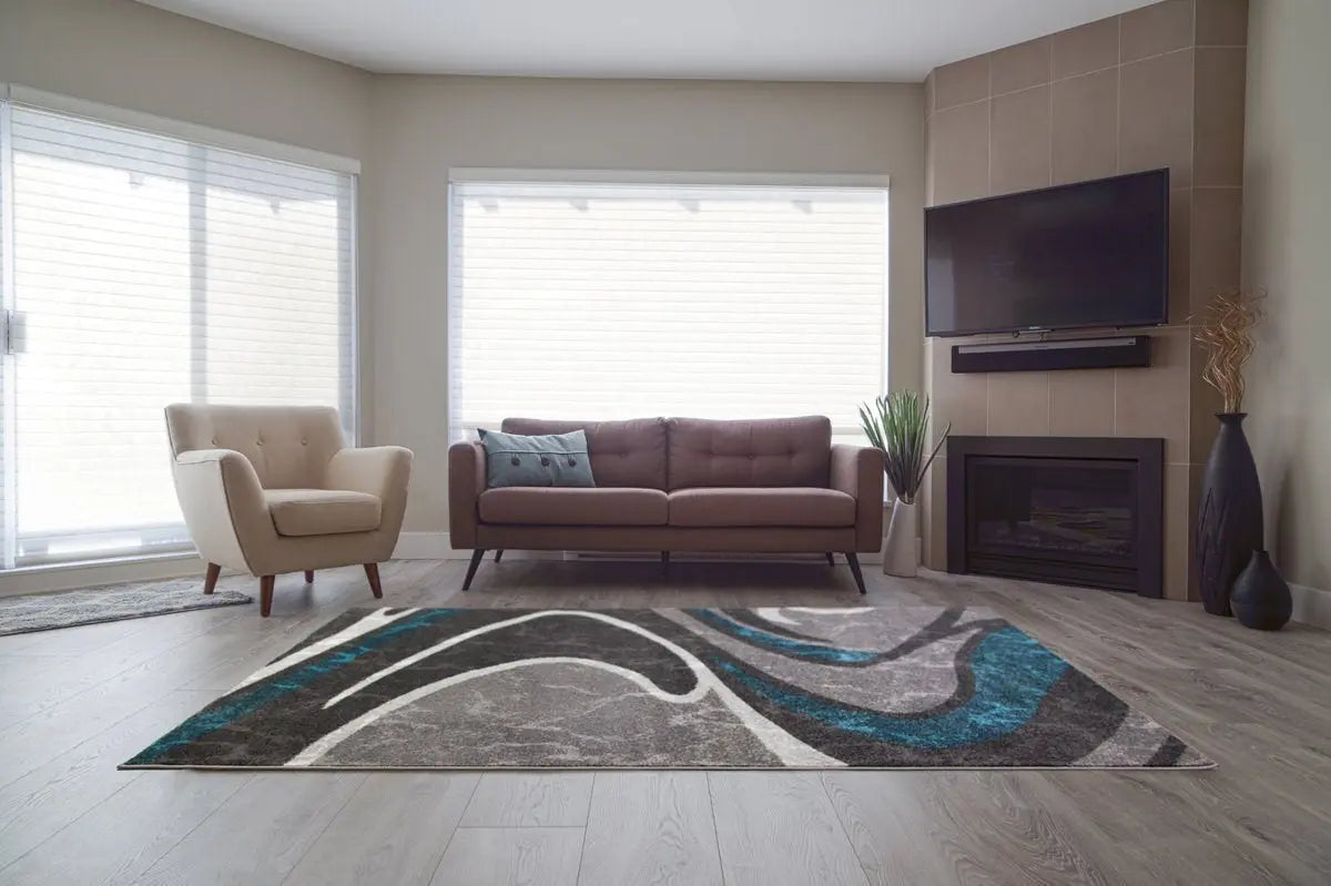 Ivory Dark Gray Spirals Area Rug Turquoise -