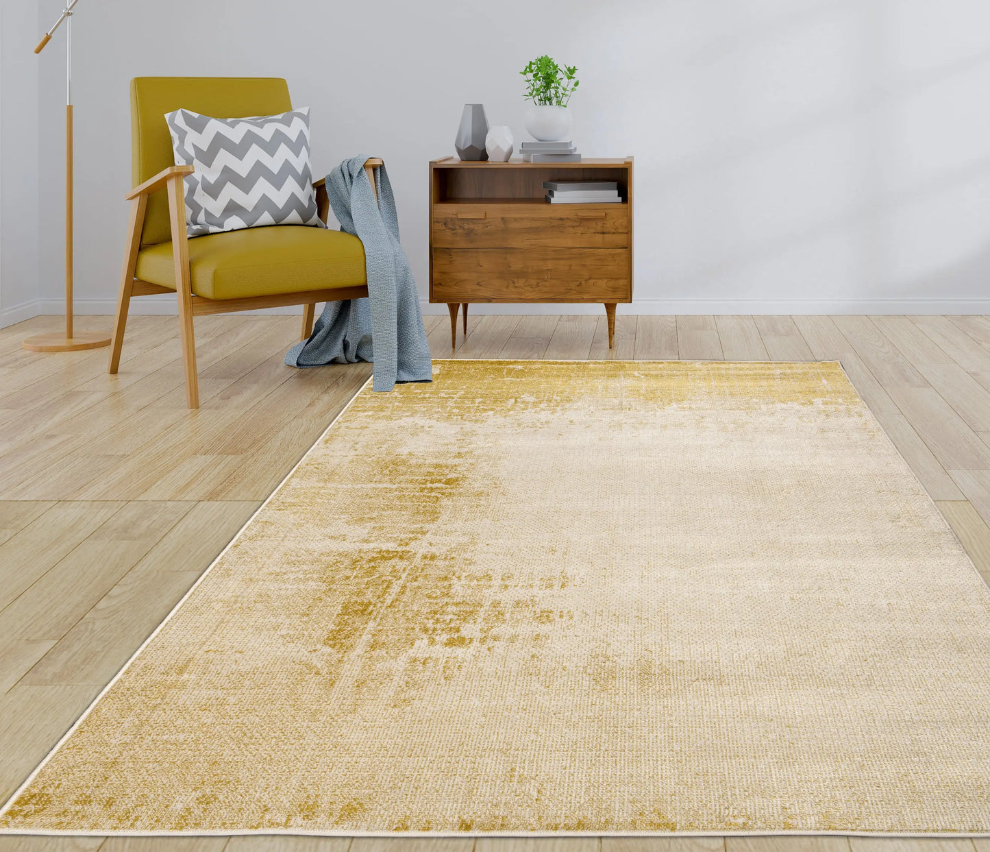 Azra Yellow Mustard Canary Amber Abstract Contemporary Marble Minimal Design Area Rug La Dole Rugs