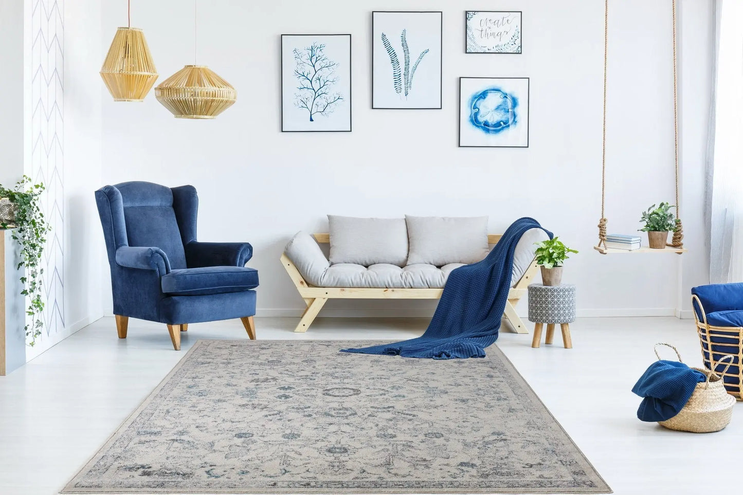 Arwen Cream Persian Design Blue Traditional Rug