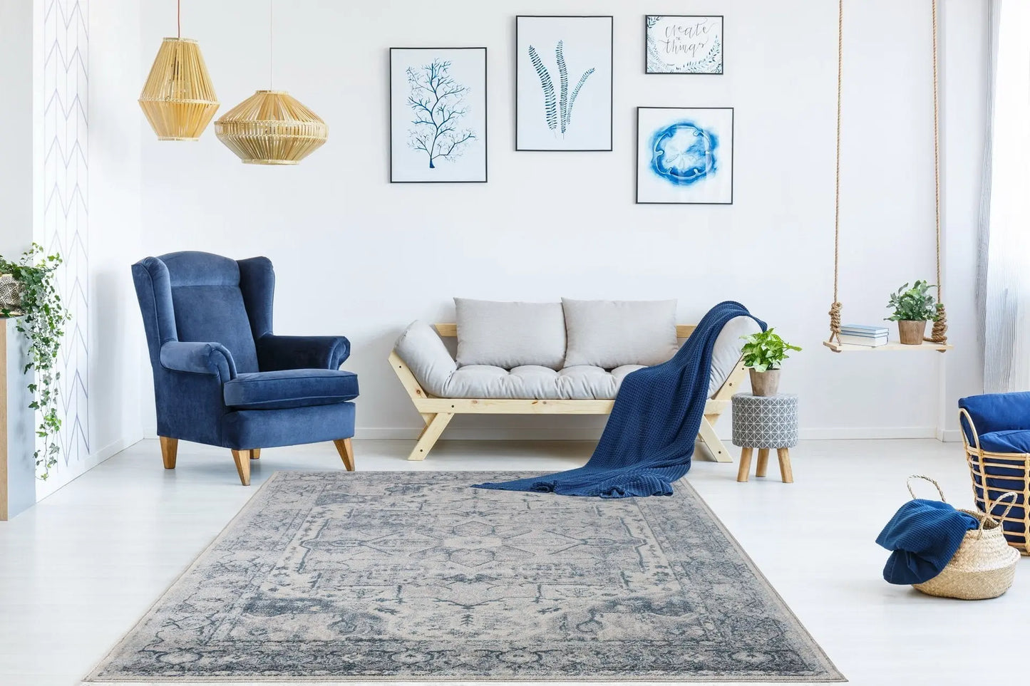 Atlantis Persian Bordered Blue Grey Rug