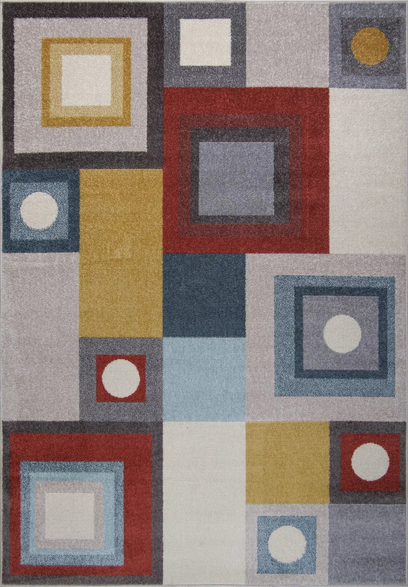 Ayala Bohemian Squares and Multicolor Round Carpet