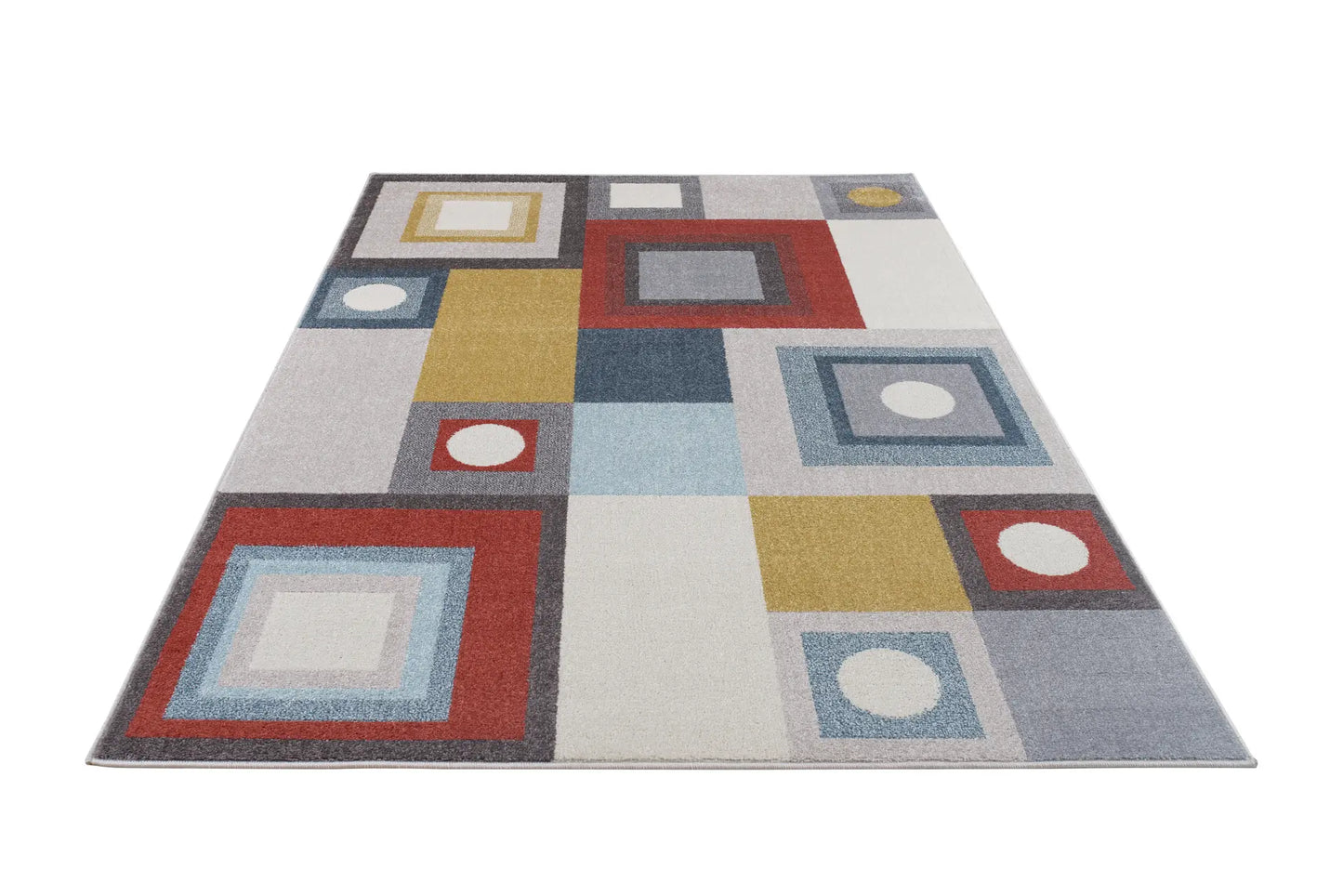 Ayala Bohemian Squares and Multicolor Round Carpet