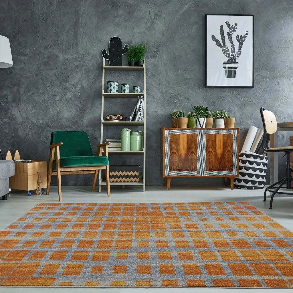 Grand Square Yellow Grey Contemporary Area Rug -